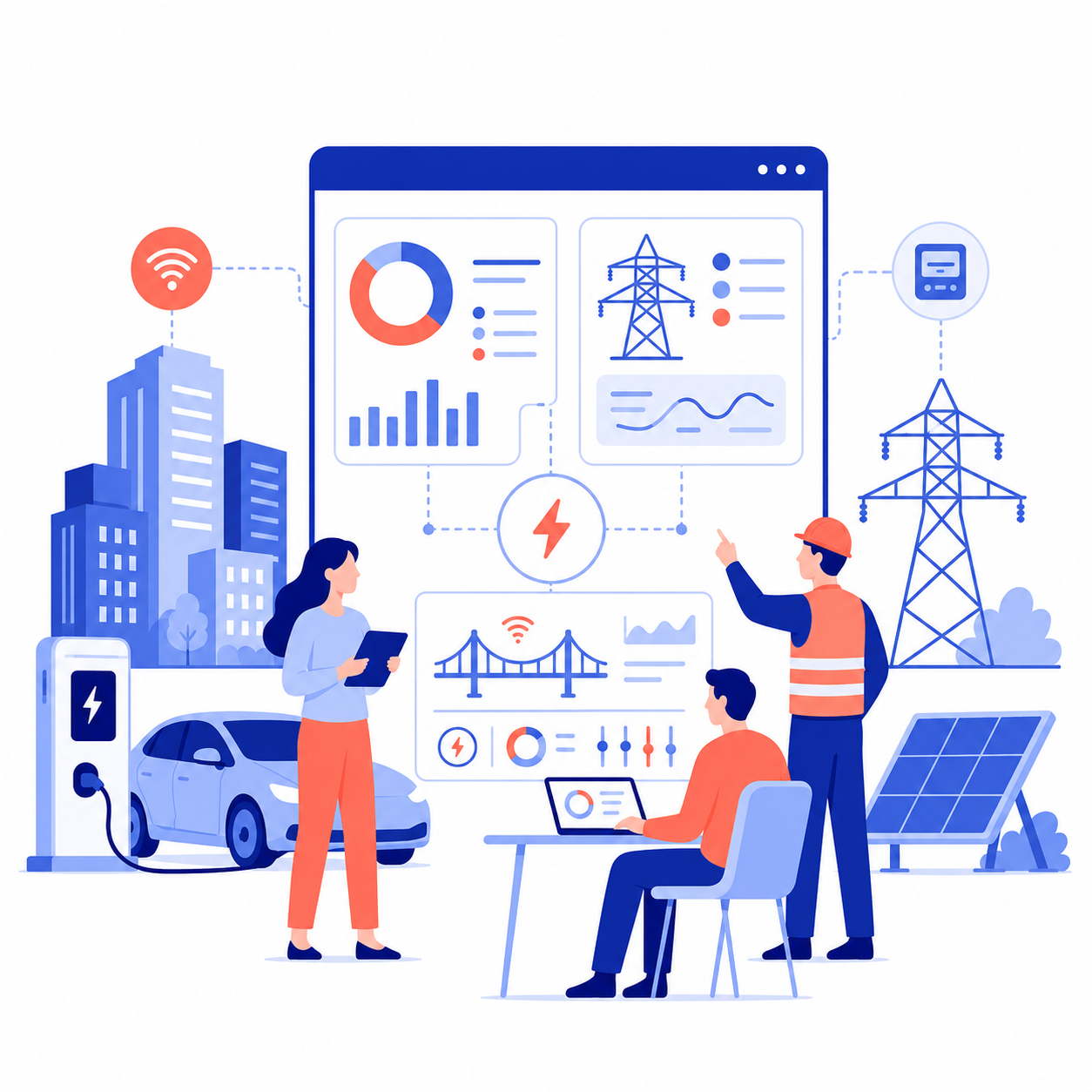 Vector illustration of smart energy and infrastructure solutions