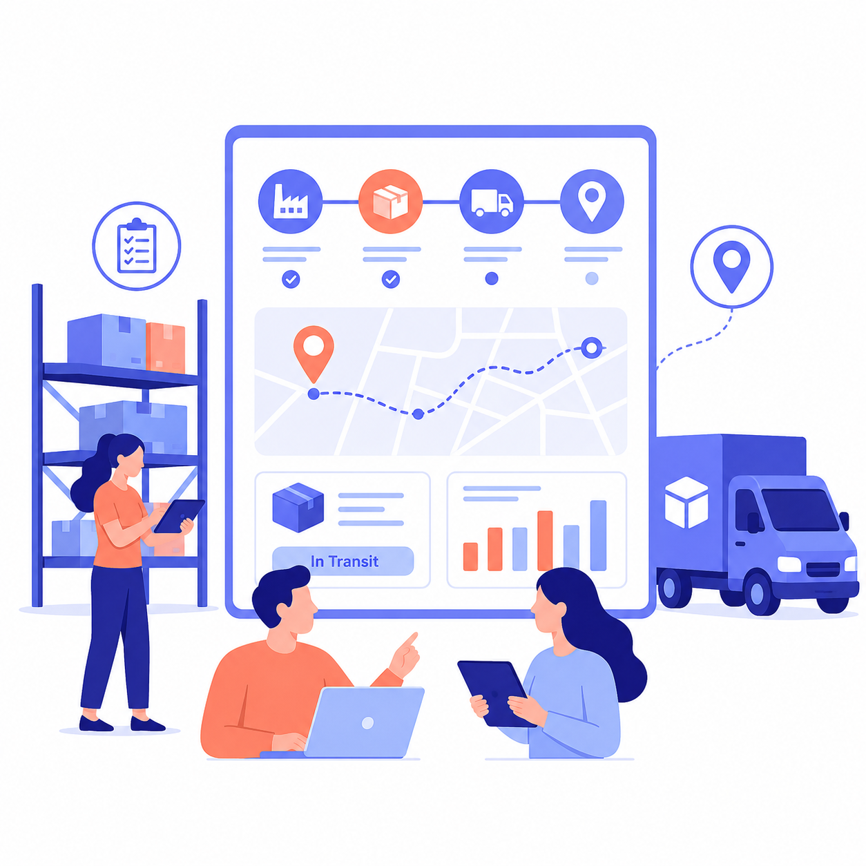 Vector illustration of supply chain and logistics systems