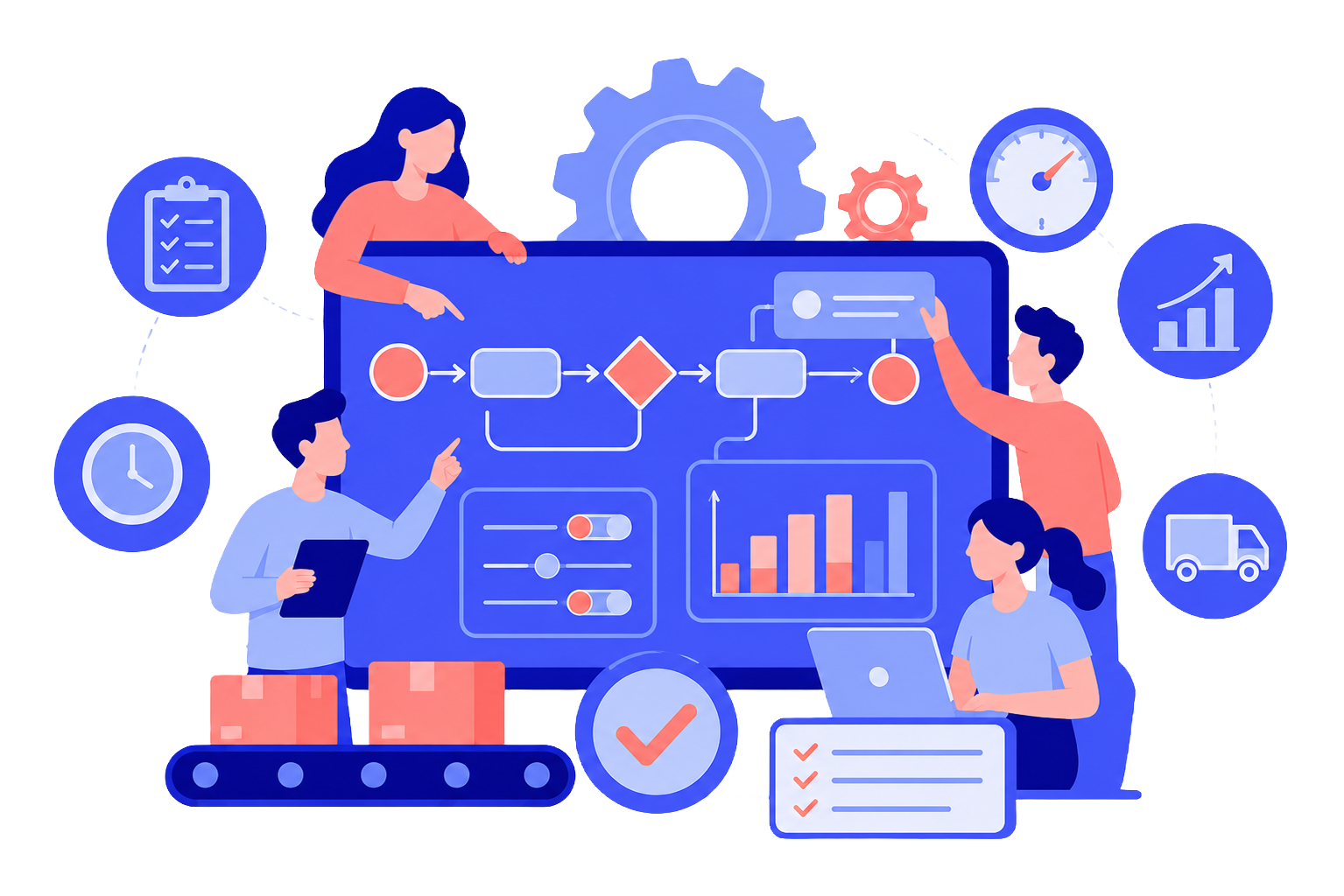 Vector illustration of operational workflow and analytics