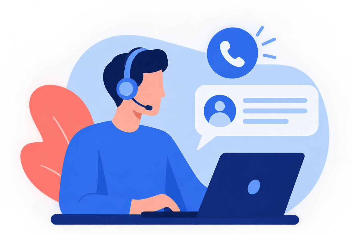 Contact centre agent handling an inbound support conversation