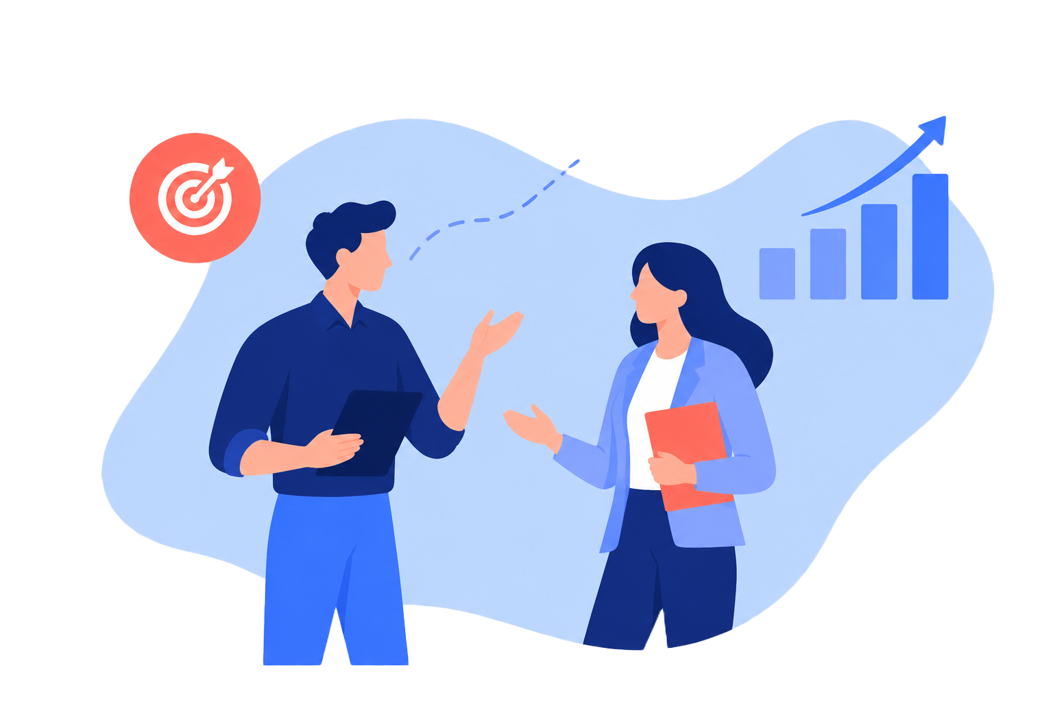Two people discussing outbound sales performance